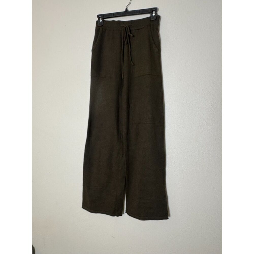 Olive Brown Wide Leg Lounge Pants Women's Small Soft Knit Drawstring